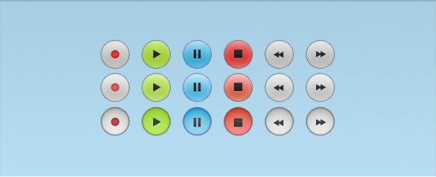 audio control buttons with all states over light blue background