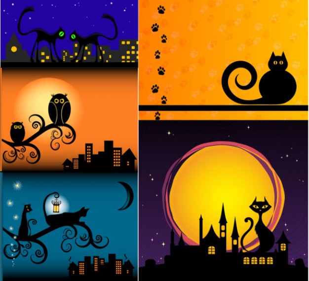 Cat Silhouette Vector for halloween scene