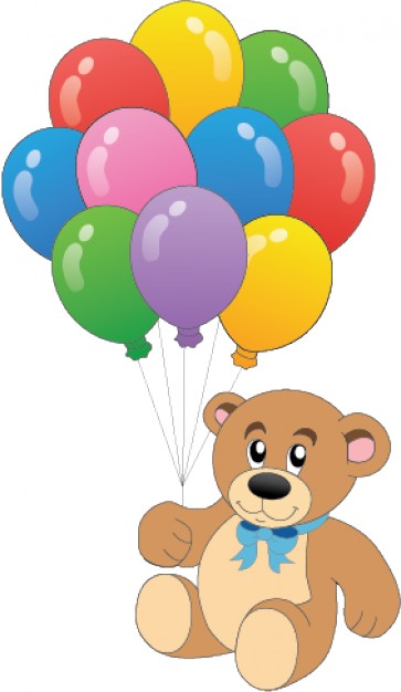 Brown Teddy bear with colorful balloons for template