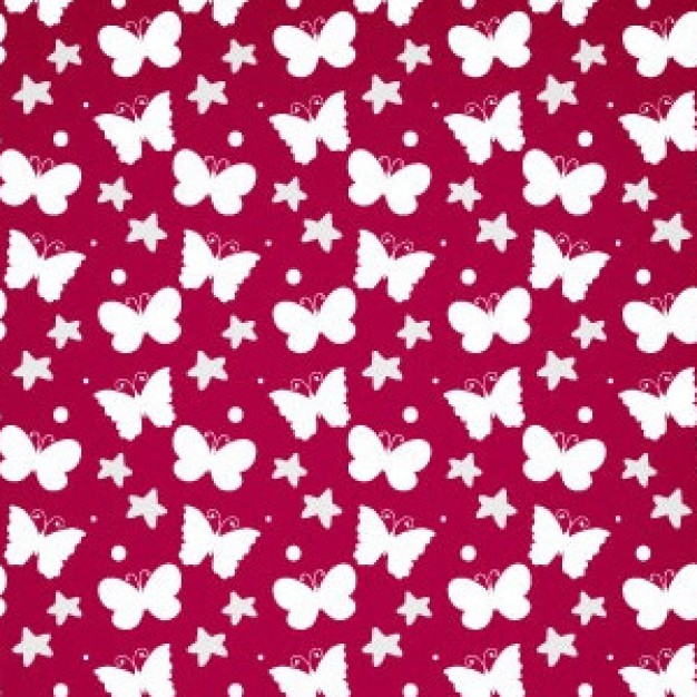 red Pattern with white Summer Butterfly Free Vector