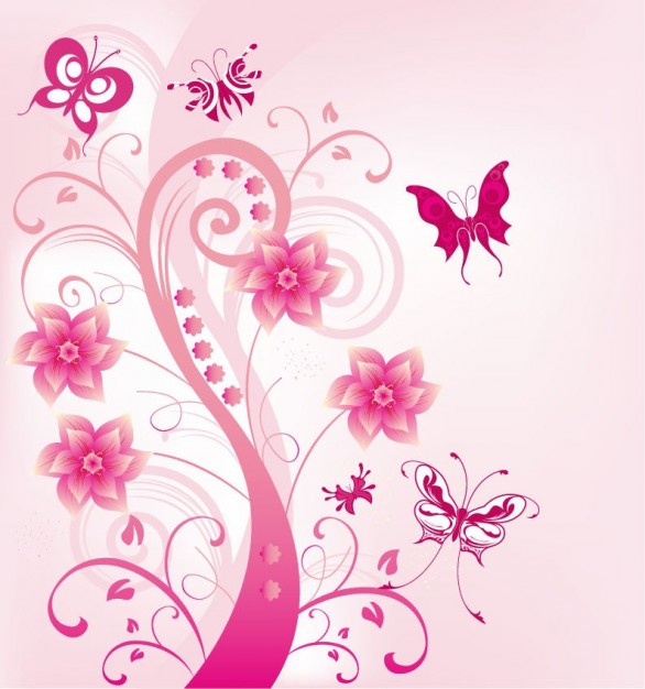 Pink Arts floral swirl with butterfies illustration about Arts and Entertainment Business