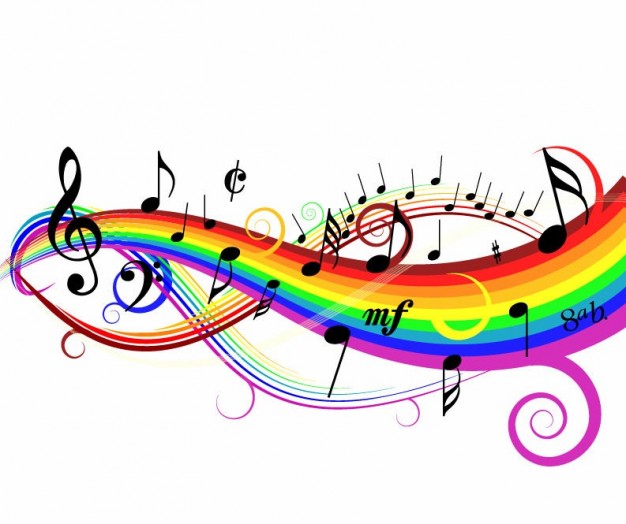 Reading colorful Music background illustration about rainbow Tempo Clef