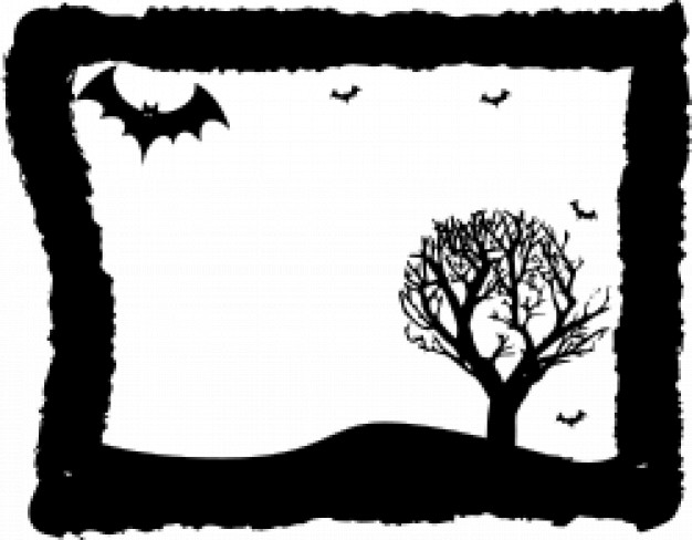 frame with bats and leafless tree inside and black border